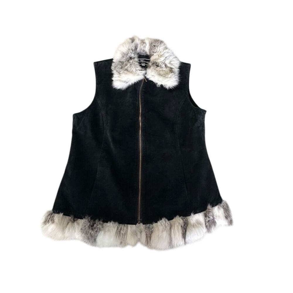 La Fiorentina Women's Suede Leather Rabbit Fur Black Vest Size Medium